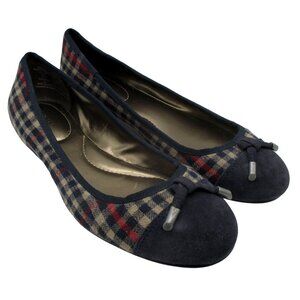 Lands' End Plaid Round Suede Toe Ballet Flats Women Size 9B Classic Comfortable